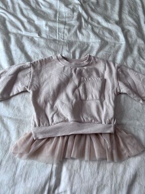 Girls beige / nude Pink Tulle-Hem Sweatshirt Top